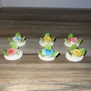 Vintage Shafford Porcelain Name Card Holders Mini 1.25" Set x6 Carnation Flowers